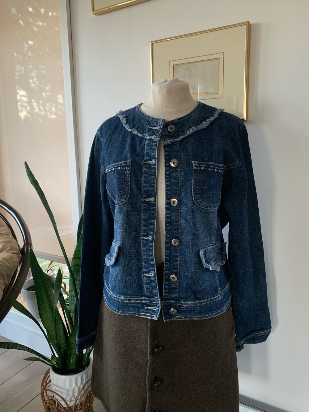 Vintage Y2K Denim Jacket with Frayed Collar | S - M size | western boho style